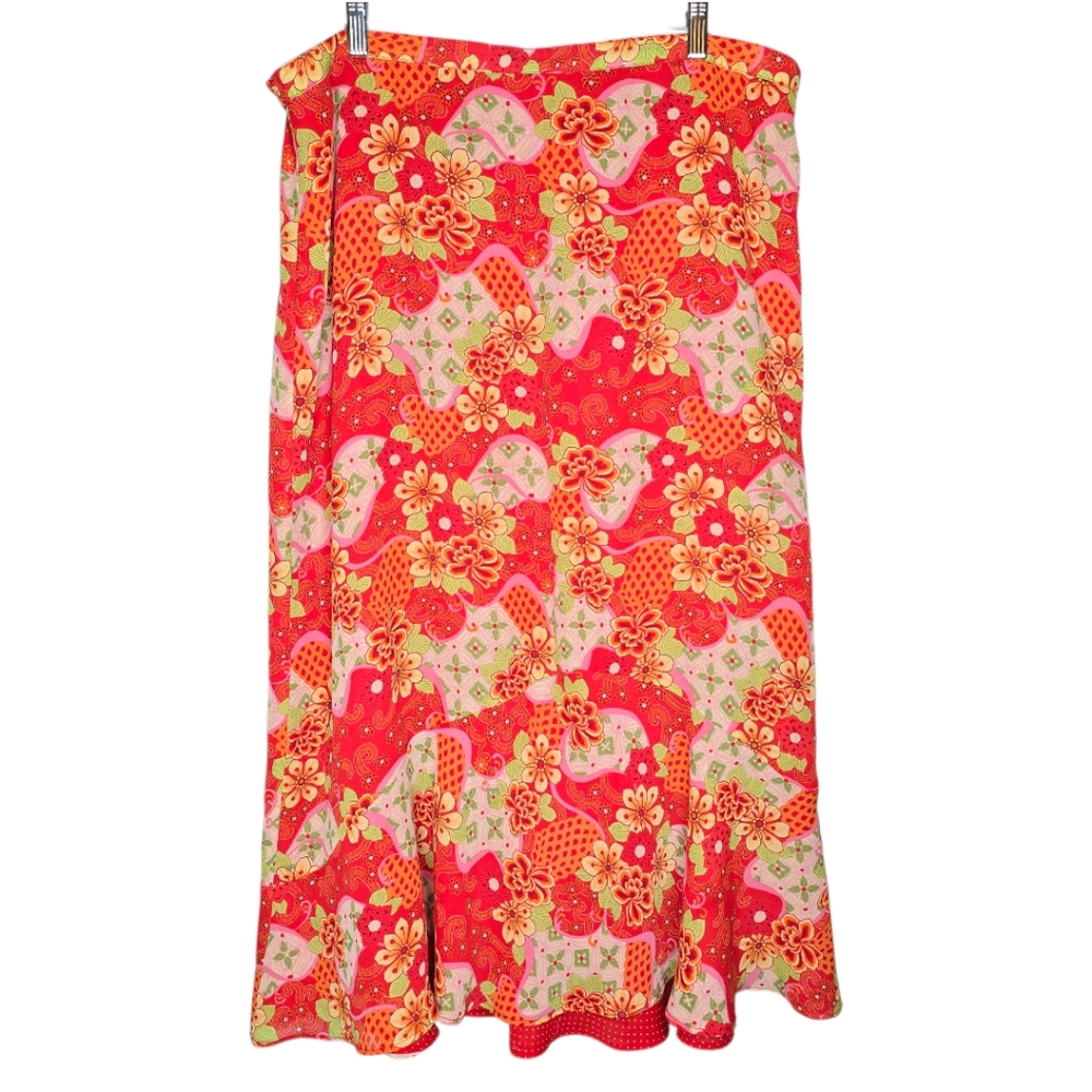 Vintage Unbranded Women's Floral Maxi Skirt 2X Red Cottagecore Polka Dot Fairy